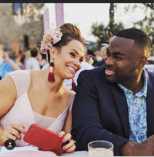 Tessa and Andre are pictured at their wedding reception